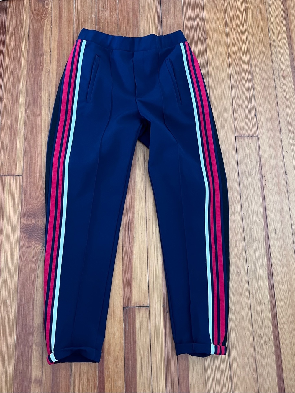 Zara Navy Joggers with Pink and White Side Stripes